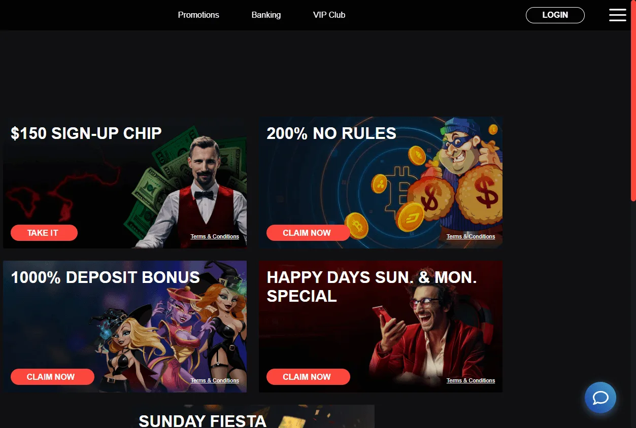 Extreme Casino promotions interface on desktop